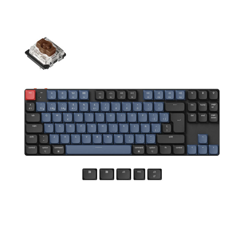 Keychron K1 Pro QMK/VIA Wireless Custom Mechanical Keyboard ISO Layout Collection - Version:RGB Backlight (Hot-Swappble)-ABS Keycaps - Layout Version:ES-ISO - Switch Option:Low Profile Gateron Mechanical Brown