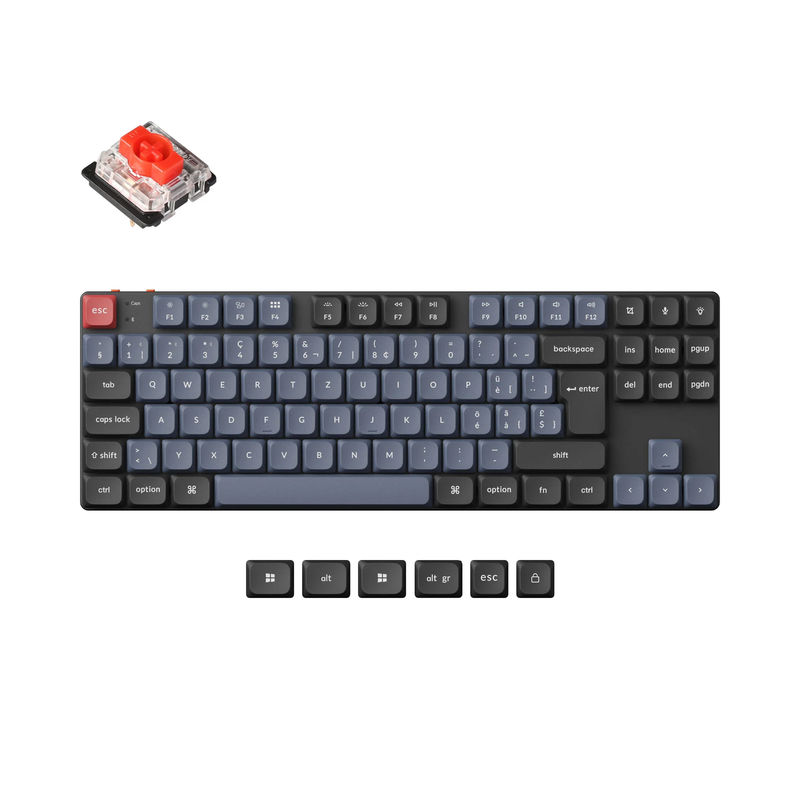 Keychron K1 Pro QMK/VIA Wireless Custom Mechanical Keyboard ISO Layout Collection - Version:RGB Backlight (Hot-Swappble)-PBT Keycaps - Layout Version:Swiss-ISO - Switch Option:Low Profile Gateron Mechanical Red