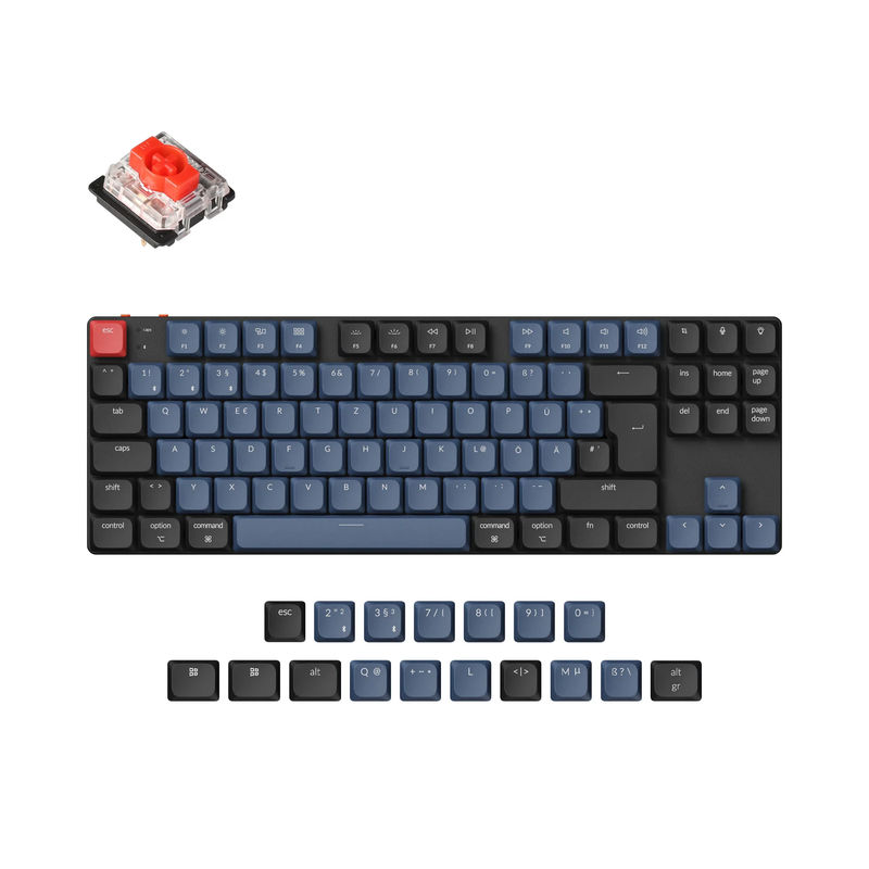 Keychron K1 Pro QMK/VIA Wireless Custom Mechanical Keyboard ISO Layout Collection - Version:RGB Backlight (Hot-Swappble)-ABS Keycaps - Layout Version:DE-ISO - Switch Option:Low Profile Gateron Mechanical Red