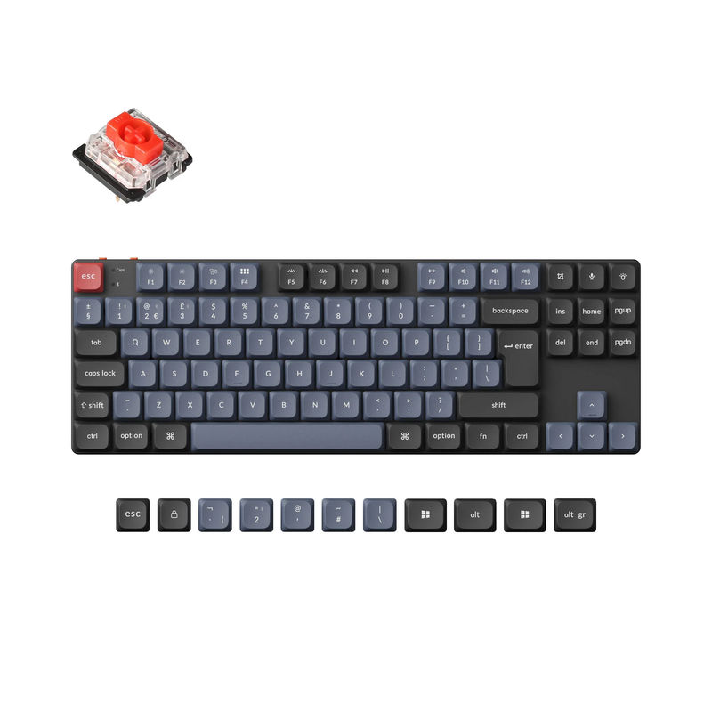 Keychron K1 Pro QMK/VIA Wireless Custom Mechanical Keyboard ISO Layout Collection - Version:RGB Backlight (Hot-Swappble)-PBT Keycaps - Layout Version:UK-ISO - Switch Option:Low Profile Gateron Mechanical Red
