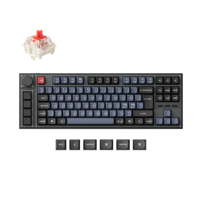 Lemokey L3 QMK/VIA Wireless Custom Mechanical Keyboard ISO Layout Collection - Type:Fully Assembled Knob Carbon Black - Layout Version:Nordic-ISO - Switches:Gateron Jupiter Red