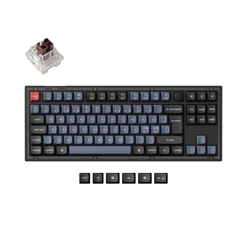 Keychron V3 QMK Custom Mechanical Keyboard ISO Layout Collection - Type:Fully Assembled Knob (Frosted Black)-PBT Keycaps - Layout Version:Nordic-ISO - Switches:Keychron K Pro Brown