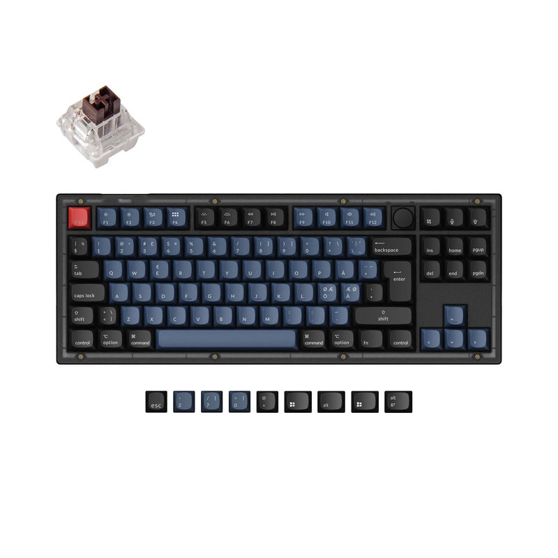 Keychron V3 QMK Custom Mechanical Keyboard ISO Layout Collection - Type:Fully Assembled Knob (Frosted Black)-ABS Keycaps - Layout Version:Nordic-ISO - Switches:Keychron K Pro Brown