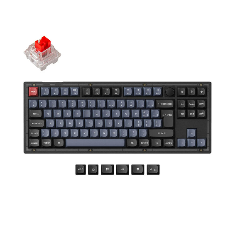 Keychron V3 QMK Custom Mechanical Keyboard ISO Layout Collection - Type:Fully Assembled Knob (Frosted Black)-PBT Keycaps - Layout Version:Swiss-ISO - Switches:Keychron K Pro Red