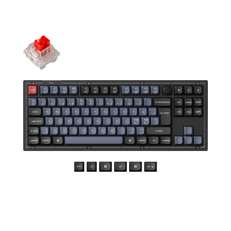 Keychron V3 QMK Custom Mechanical Keyboard ISO Layout Collection - Type:Fully Assembled Knob (Frosted Black)-PBT Keycaps - Layout Version:Nordic-ISO - Switches:Keychron K Pro Red