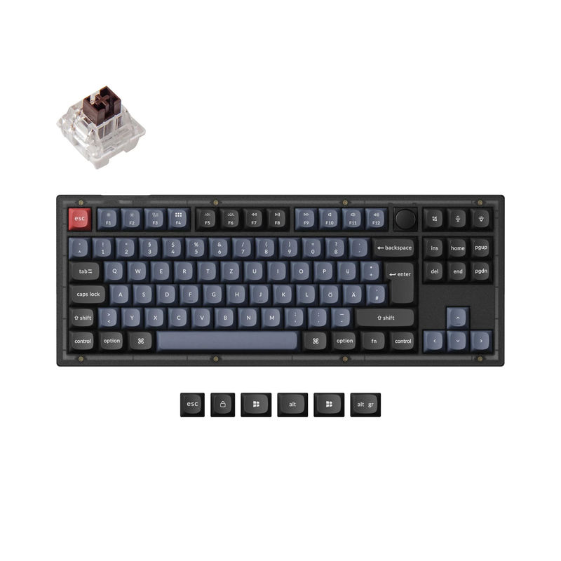Keychron V3 QMK Custom Mechanical Keyboard ISO Layout Collection - Type:Fully Assembled Knob (Frosted Black)-PBT Keycaps - Layout Version:DE-ISO - Switches:Keychron K Pro Brown