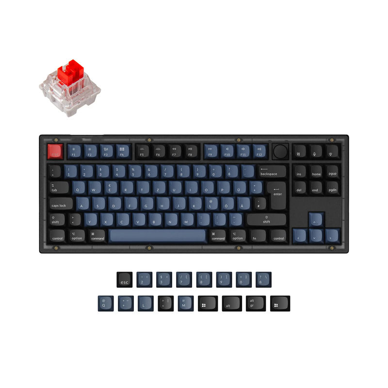 Keychron V3 QMK Custom Mechanical Keyboard ISO Layout Collection - Type:Fully Assembled Knob (Frosted Black)-ABS Keycaps - Layout Version:DE-ISO - Switches:Keychron K Pro Red