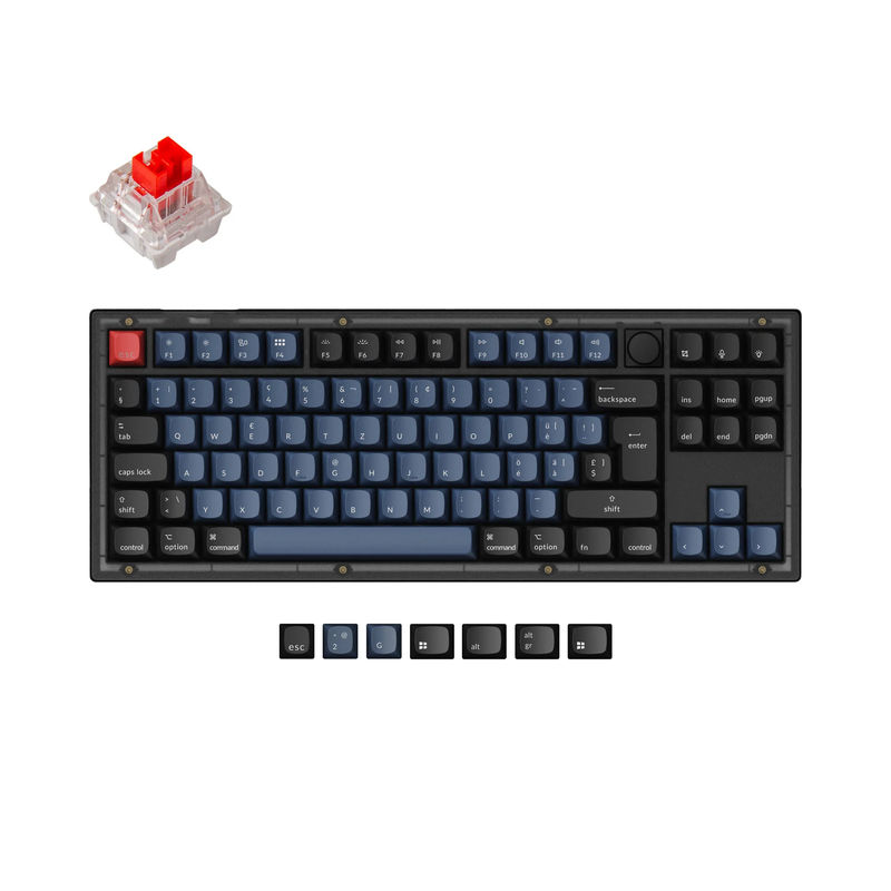 Keychron V3 QMK Custom Mechanical Keyboard ISO Layout Collection - Type:Fully Assembled Knob (Frosted Black)-ABS Keycaps - Layout Version:Swiss-ISO - Switches:Keychron K Pro Red