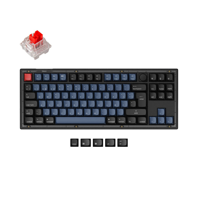 Keychron V3 QMK Custom Mechanical Keyboard ISO Layout Collection - Type:Fully Assembled Knob (Frosted Black)-ABS Keycaps - Layout Version:ES-ISO - Switches:Keychron K Pro Red