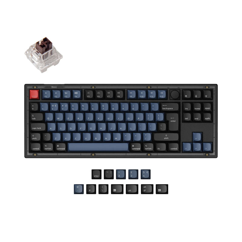 Keychron V3 QMK Custom Mechanical Keyboard ISO Layout Collection - Type:Fully Assembled Knob (Frosted Black)-ABS Keycaps - Layout Version:UK-ISO - Switches:Keychron K Pro Brown