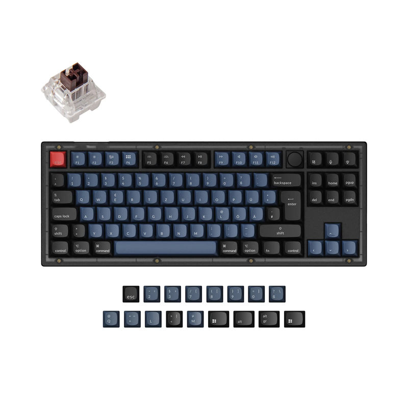 Keychron V3 QMK Custom Mechanical Keyboard ISO Layout Collection - Type:Fully Assembled Knob (Frosted Black)-ABS Keycaps - Layout Version:DE-ISO - Switches:Keychron K Pro Brown