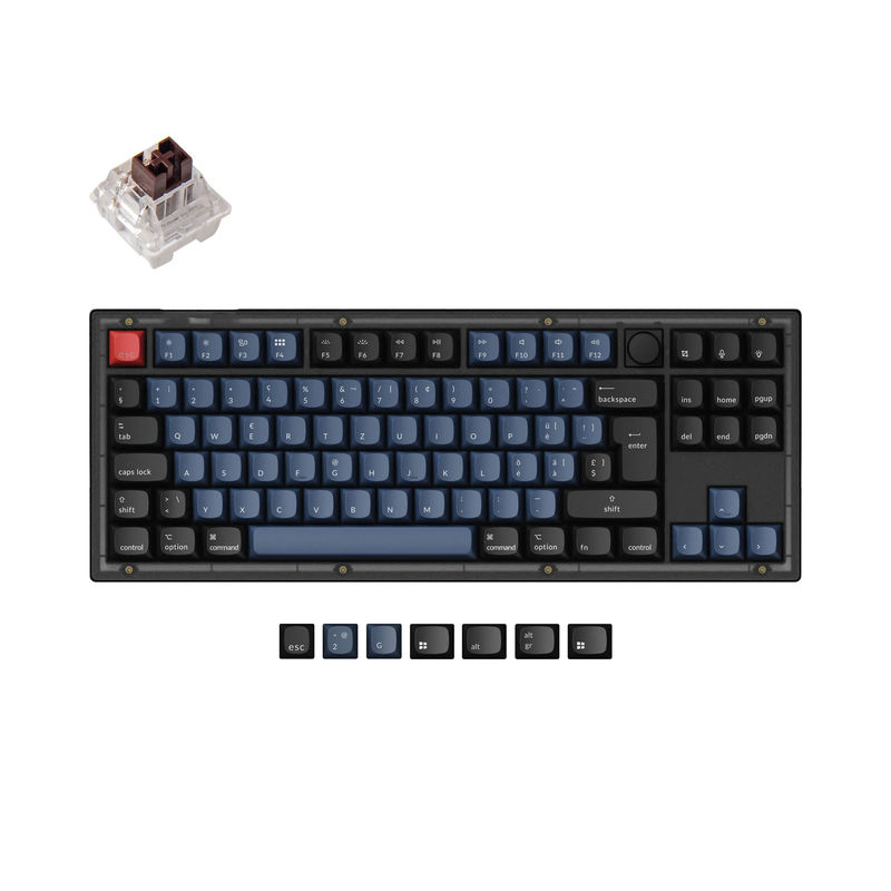 Keychron V3 QMK Custom Mechanical Keyboard ISO Layout Collection - Type:Fully Assembled Knob (Frosted Black)-ABS Keycaps - Layout Version:Swiss-ISO - Switches:Keychron K Pro Brown