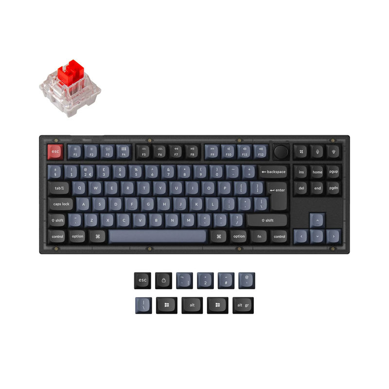 Keychron V3 QMK Custom Mechanical Keyboard ISO Layout Collection - Type:Fully Assembled Knob (Frosted Black)-PBT Keycaps - Layout Version:UK-ISO - Switches:Keychron K Pro Red
