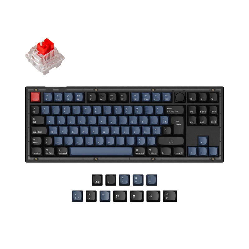 Keychron V3 QMK Custom Mechanical Keyboard ISO Layout Collection - Type:Fully Assembled Knob (Frosted Black)-ABS Keycaps - Layout Version:FR-ISO - Switches:Keychron K Pro Red