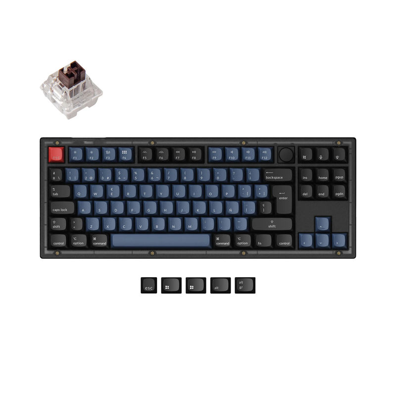 Keychron V3 QMK Custom Mechanical Keyboard ISO Layout Collection - Type:Fully Assembled Knob (Frosted Black)-ABS Keycaps - Layout Version:ES-ISO - Switches:Keychron K Pro Brown