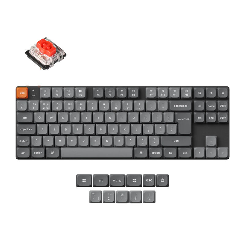 Keychron K1 Max QMK Wireless Custom Mechanical Keyboard ISO Layout Collection - Version:RGB Backlight (Hot-Swappable) - Layout Version:UK-ISO - Switch Option:Low Profile Gateron Mechanical Red
