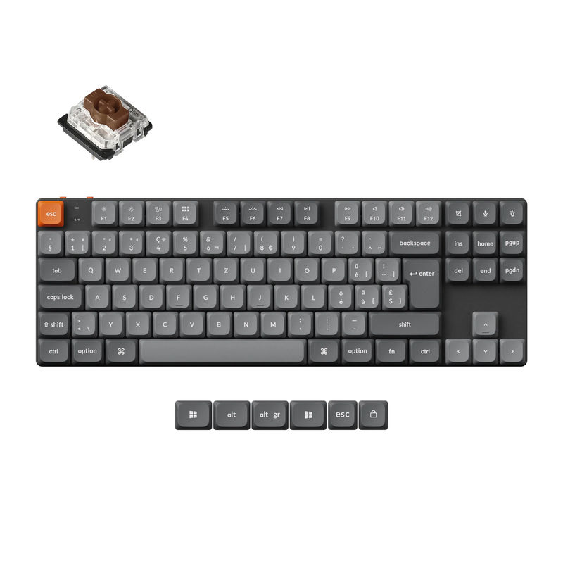 Keychron K1 Max QMK Wireless Custom Mechanical Keyboard ISO Layout Collection - Version:RGB Backlight (Hot-Swappable) - Layout Version:Swiss-ISO - Switch Option:Low Profile Gateron Mechanical Brown
