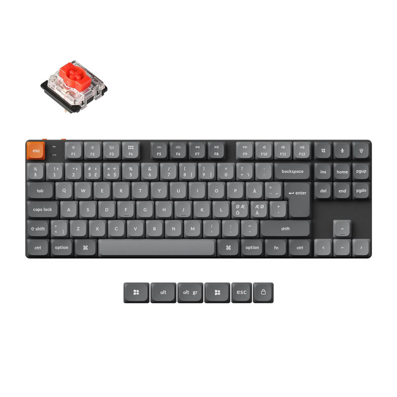 Keychron K1 Max QMK Wireless Custom Mechanical Keyboard ISO Layout Collection - Version:RGB Backlight (Hot-Swappable) - Layout Version:Nordic-ISO - Switch Option:Low Profile Gateron Mechanical Red