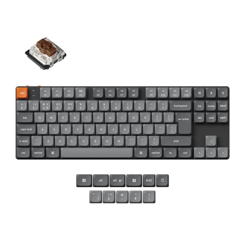 Keychron K1 Max QMK Wireless Custom Mechanical Keyboard ISO Layout Collection - Version:RGB Backlight (Hot-Swappable) - Layout Version:UK-ISO - Switch Option:Low Profile Gateron Mechanical Brown