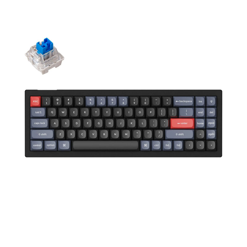 Keychron V7 QMK Custom Mechanical Keyboard - Type:Fully Assembled - Color:Carbon Black (Non-transparent) - Switches:Keychron K Pro Blue