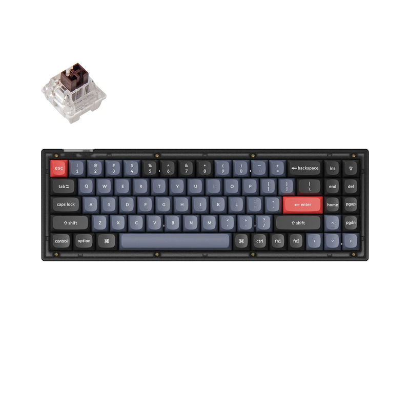 Keychron V7 QMK Custom Mechanical Keyboard - Type:Fully Assembled - Color:Frosted Black (Translucent) - Switches:Keychron K Pro Brown