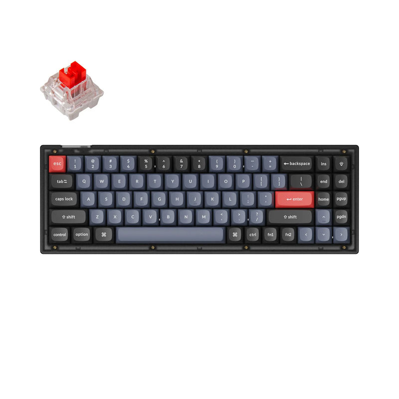 Keychron V7 QMK Custom Mechanical Keyboard - Type:Fully Assembled - Color:Frosted Black (Translucent) - Switches:Keychron K Pro Red