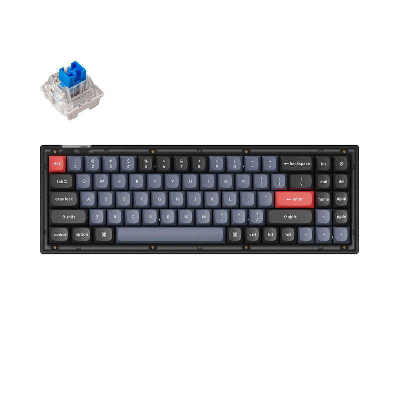 Keychron V7 QMK Custom Mechanical Keyboard - Type:Fully Assembled - Color:Frosted Black (Translucent) - Switches:Keychron K Pro Blue