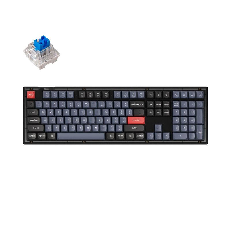 Keychron V6 QMK Custom Mechanical Keyboard - Type:Fully Assembled - Color:Frosted Black (Translucent) - Switches:Keychron K Pro Blue