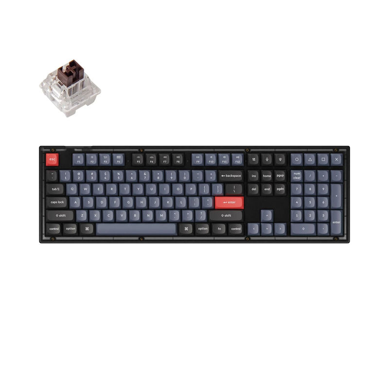 Keychron V6 QMK Custom Mechanical Keyboard - Type:Fully Assembled - Color:Frosted Black (Translucent) - Switches:Keychron K Pro Brown