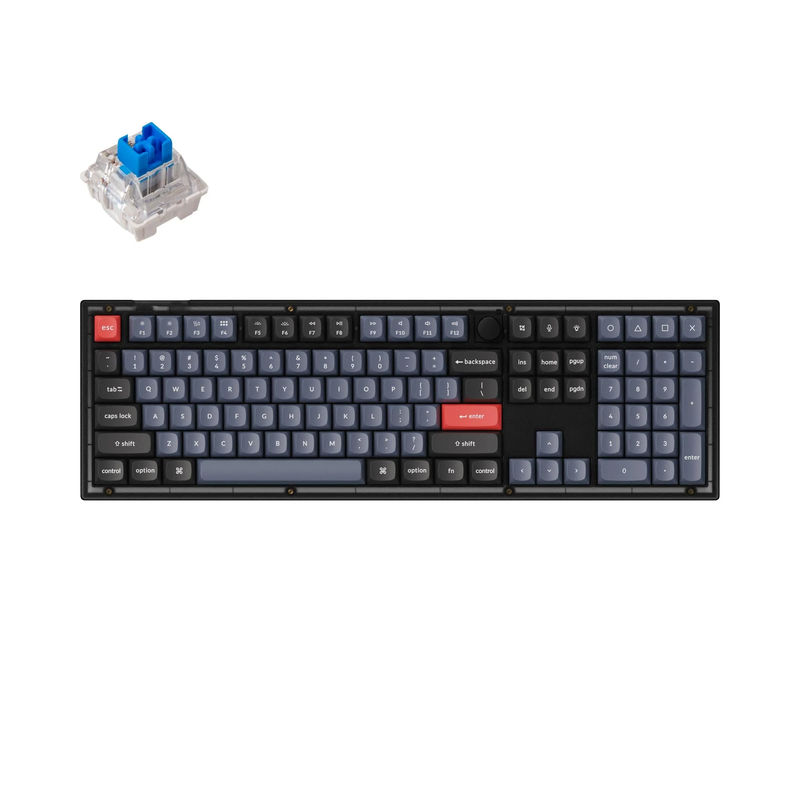 Keychron V6 QMK Custom Mechanical Keyboard - Type:Fully Assembled Knob - Color:Frosted Black (Translucent) - Switches:Keychron K Pro Blue