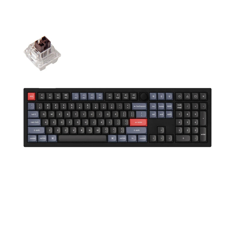 Keychron V6 QMK Custom Mechanical Keyboard - Type:Fully Assembled Knob - Color:Carbon Black (Non-transparent) - Switches:Keychron K Pro Brown