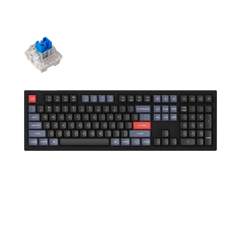 Keychron V6 QMK Custom Mechanical Keyboard - Type:Fully Assembled - Color:Carbon Black (Non-transparent) - Switches:Keychron K Pro Blue