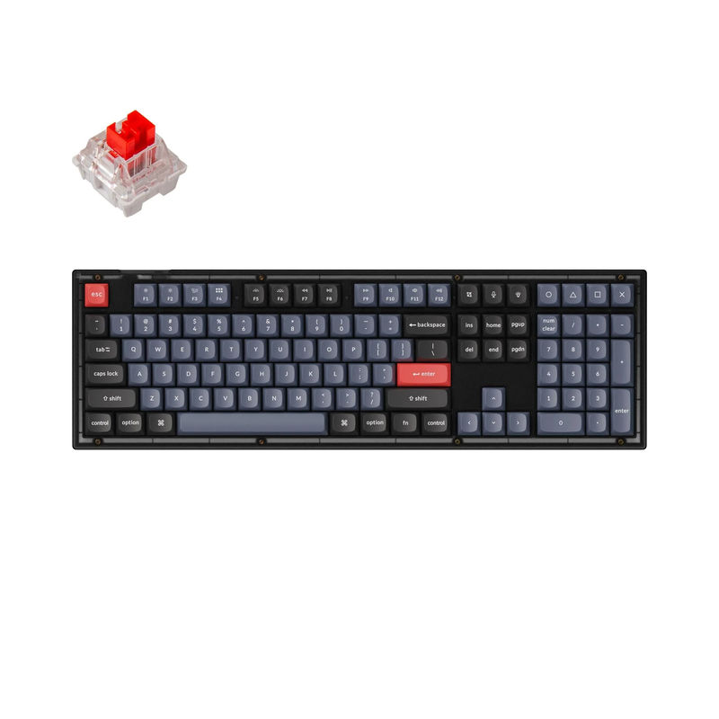 Keychron V6 QMK Custom Mechanical Keyboard - Type:Fully Assembled - Color:Frosted Black (Translucent) - Switches:Keychron K Pro Red