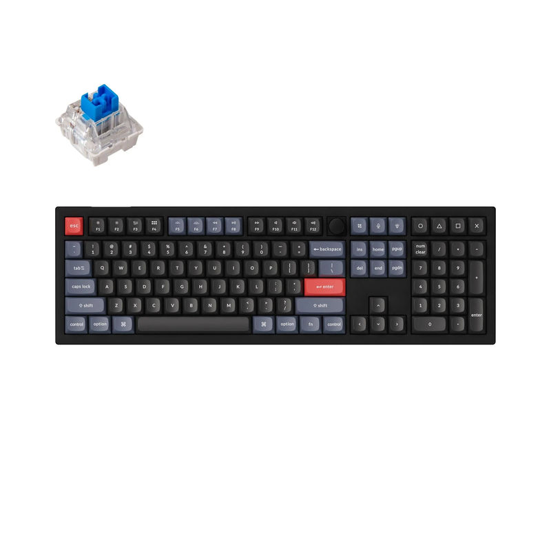 Keychron V6 QMK Custom Mechanical Keyboard - Type:Fully Assembled Knob - Color:Carbon Black (Non-transparent) - Switches:Keychron K Pro Blue