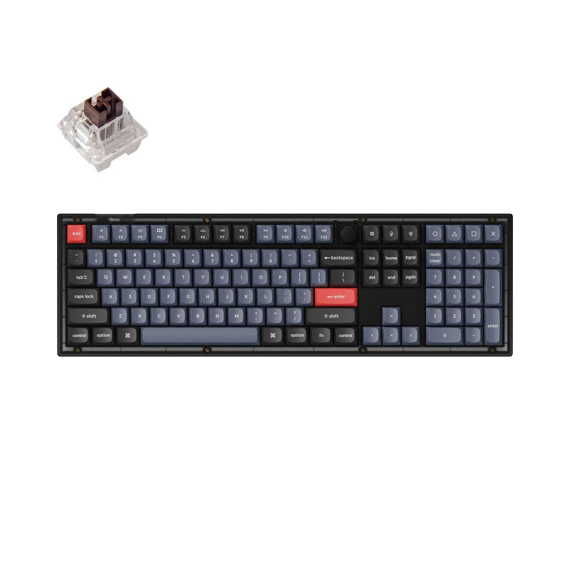 Keychron V6 QMK Custom Mechanical Keyboard - Type:Fully Assembled Knob - Color:Frosted Black (Translucent) - Switches:Keychron K Pro Brown