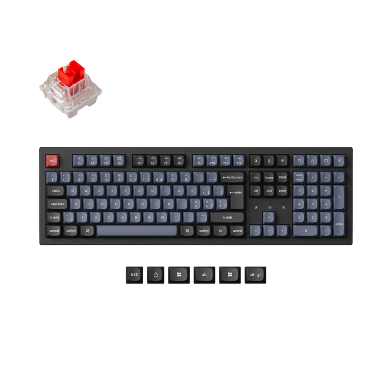 Keychron K10 Pro QMK/VIA Wireless Mechanical Keyboard ISO Layout Collection - Type:Fully Assembled (Hot-Swappable) / RGB Backlight-PBT Keycaps - Layout Version:Swiss-ISO - Switch Option:Keychron K Pro Mechanical Red
