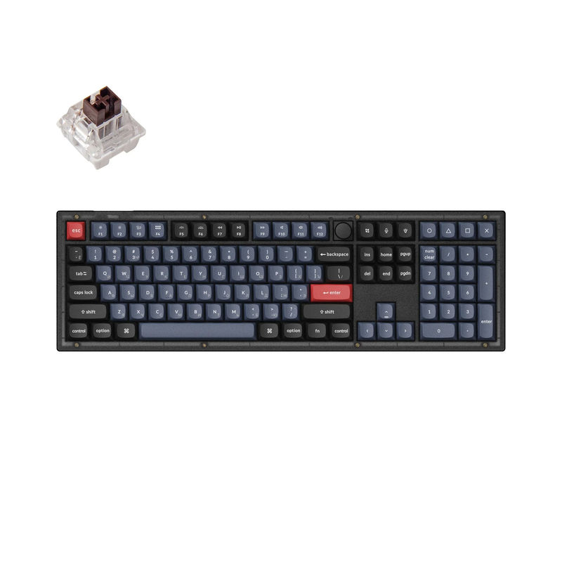 Keychron V6 QMK Custom Mechanical Keyboard Russian Layout - Type:Fully Assembled Knob (Frosted Black) - Layout Version:Russian-ANSI - Switches:Keychron K Pro Brown