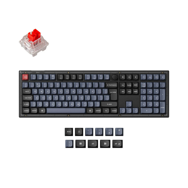 Keychron V6 QMK Custom Mechanical Keyboard ISO Layout Collection - Type:Fully Assembled Knob (Frosted Black)-PBT Keycaps - Layout Version:UK-ISO - Switches:Keychron K Pro Red