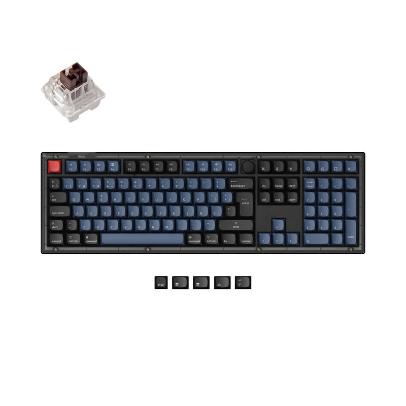 Keychron V6 QMK Custom Mechanical Keyboard ISO Layout Collection - Type:Fully Assembled Knob (Frosted Black)-ABS Keycaps - Layout Version:ES-ISO - Switches:Keychron K Pro Brown