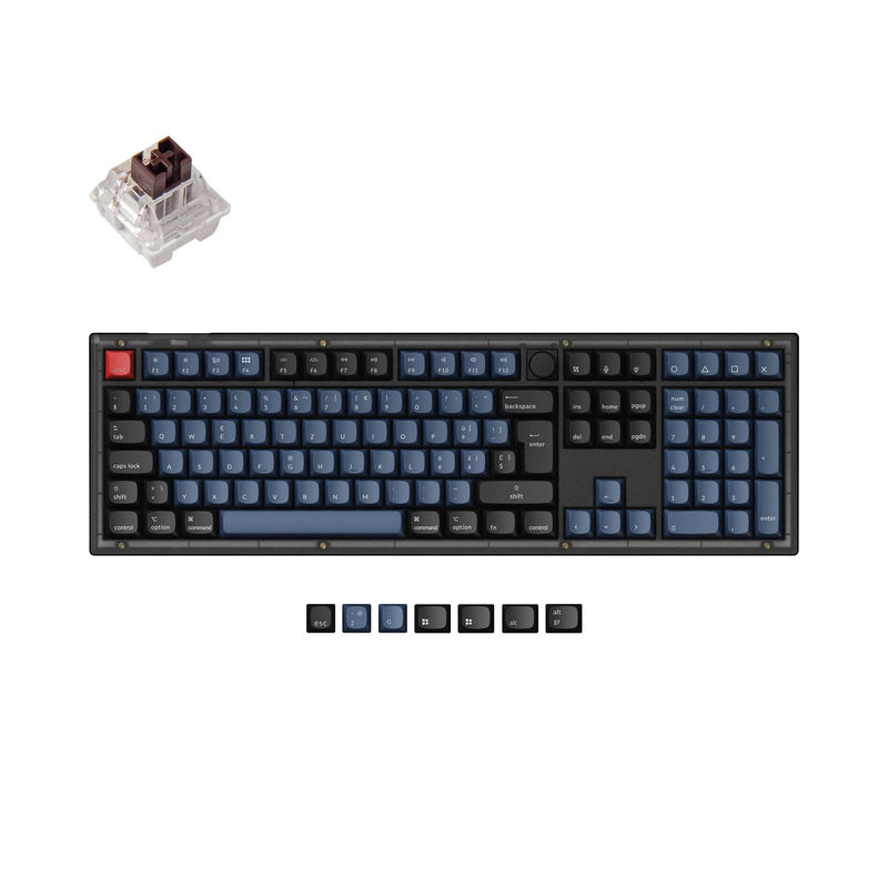 Keychron V6 QMK Custom Mechanical Keyboard ISO Layout Collection - Type:Fully Assembled Knob (Frosted Black)-ABS Keycaps - Layout Version:Swiss-ISO - Switches:Keychron K Pro Brown