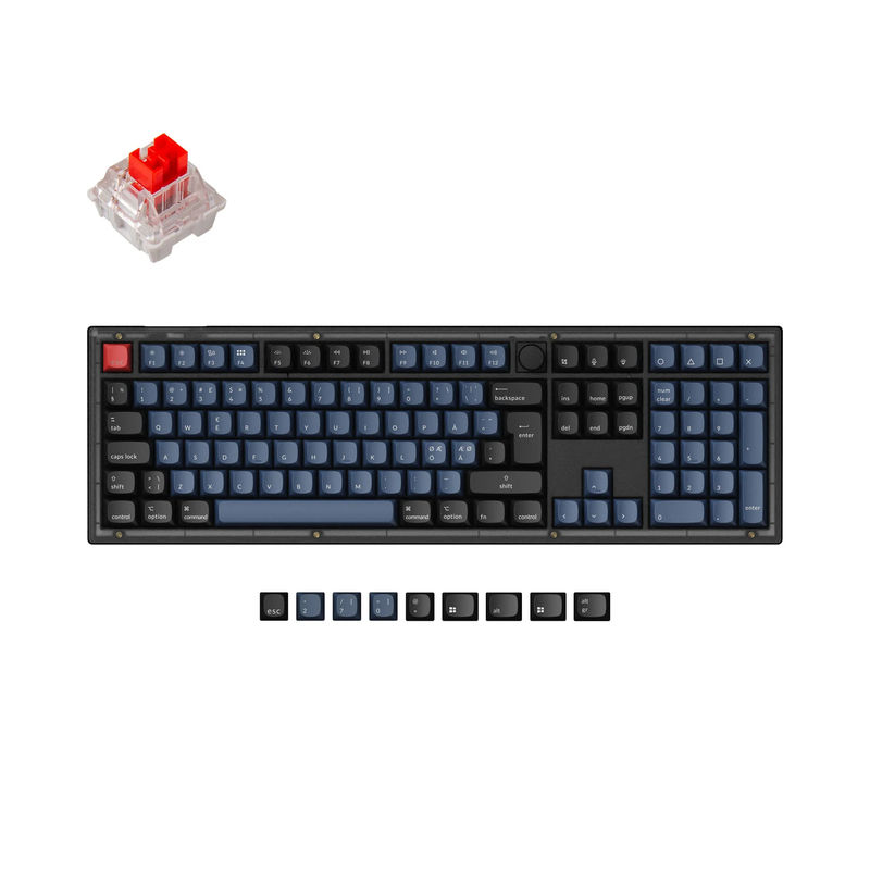 Keychron V6 QMK Custom Mechanical Keyboard ISO Layout Collection - Type:Fully Assembled Knob (Frosted Black)-ABS Keycaps - Layout Version:Nordic-ISO - Switches:Keychron K Pro Red