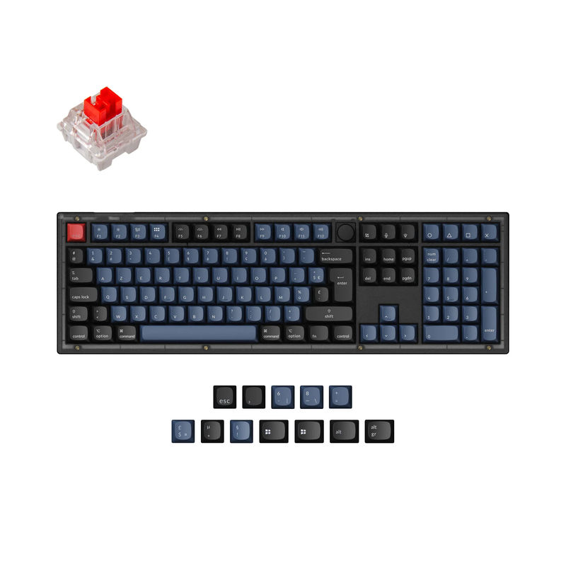 Keychron V6 QMK Custom Mechanical Keyboard ISO Layout Collection - Type:Fully Assembled Knob (Frosted Black)-ABS Keycaps - Layout Version:FR-ISO - Switches:Keychron K Pro Red