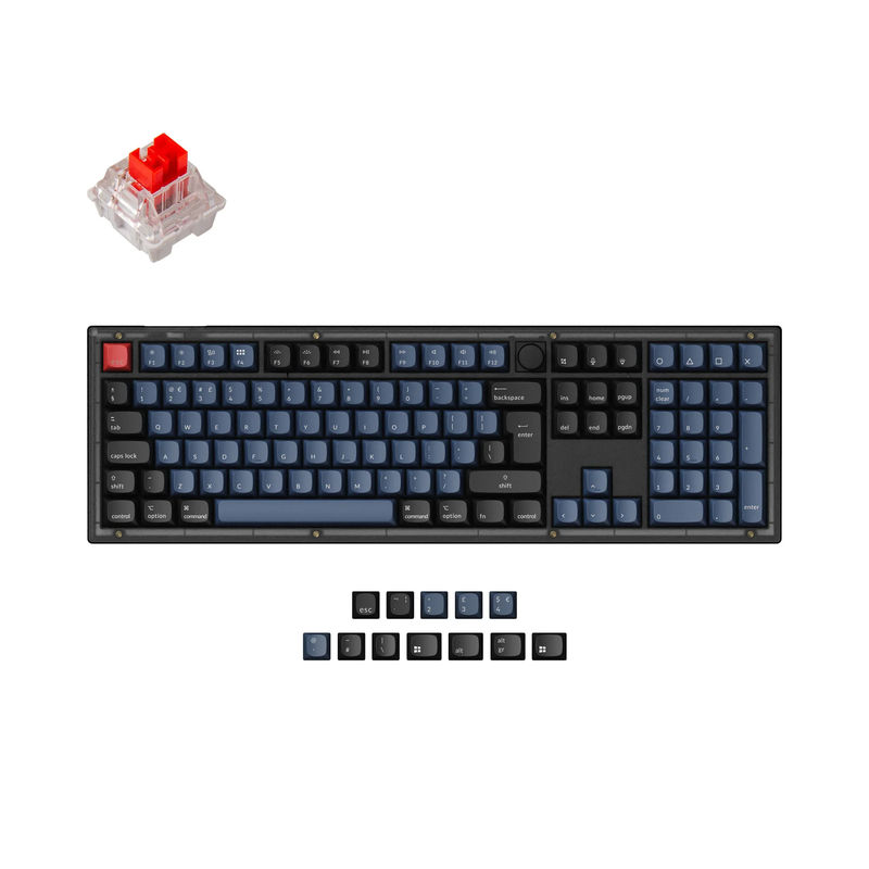 Keychron V6 QMK Custom Mechanical Keyboard ISO Layout Collection - Type:Fully Assembled Knob (Frosted Black)-ABS Keycaps - Layout Version:UK-ISO - Switches:Keychron K Pro Red