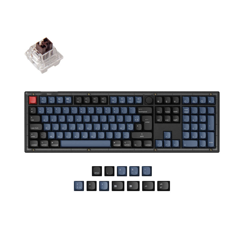 Keychron V6 QMK Custom Mechanical Keyboard ISO Layout Collection - Type:Fully Assembled Knob (Frosted Black)-ABS Keycaps - Layout Version:FR-ISO - Switches:Keychron K Pro Brown