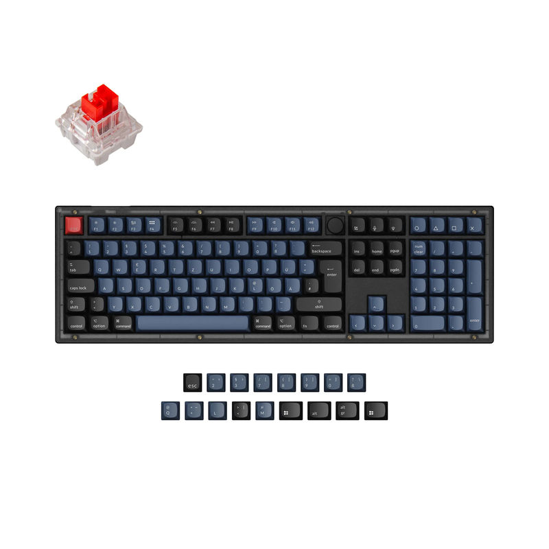 Keychron V6 QMK Custom Mechanical Keyboard ISO Layout Collection - Type:Fully Assembled Knob (Frosted Black)-ABS Keycaps - Layout Version:DE-ISO - Switches:Keychron K Pro Red