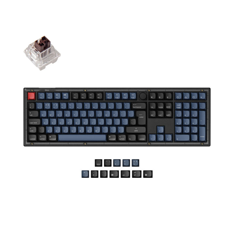 Keychron V6 QMK Custom Mechanical Keyboard ISO Layout Collection - Type:Fully Assembled Knob (Frosted Black)-ABS Keycaps - Layout Version:UK-ISO - Switches:Keychron K Pro Brown