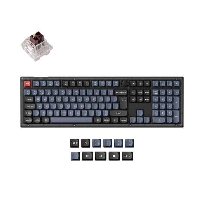 Keychron V6 QMK Custom Mechanical Keyboard ISO Layout Collection - Type:Fully Assembled Knob (Frosted Black)-PBT Keycaps - Layout Version:UK-ISO - Switches:Keychron K Pro Brown