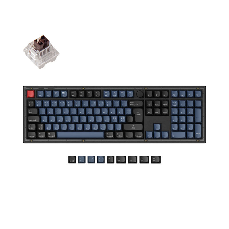 Keychron V6 QMK Custom Mechanical Keyboard ISO Layout Collection - Type:Fully Assembled Knob (Frosted Black)-ABS Keycaps - Layout Version:Nordic-ISO - Switches:Keychron K Pro Brown