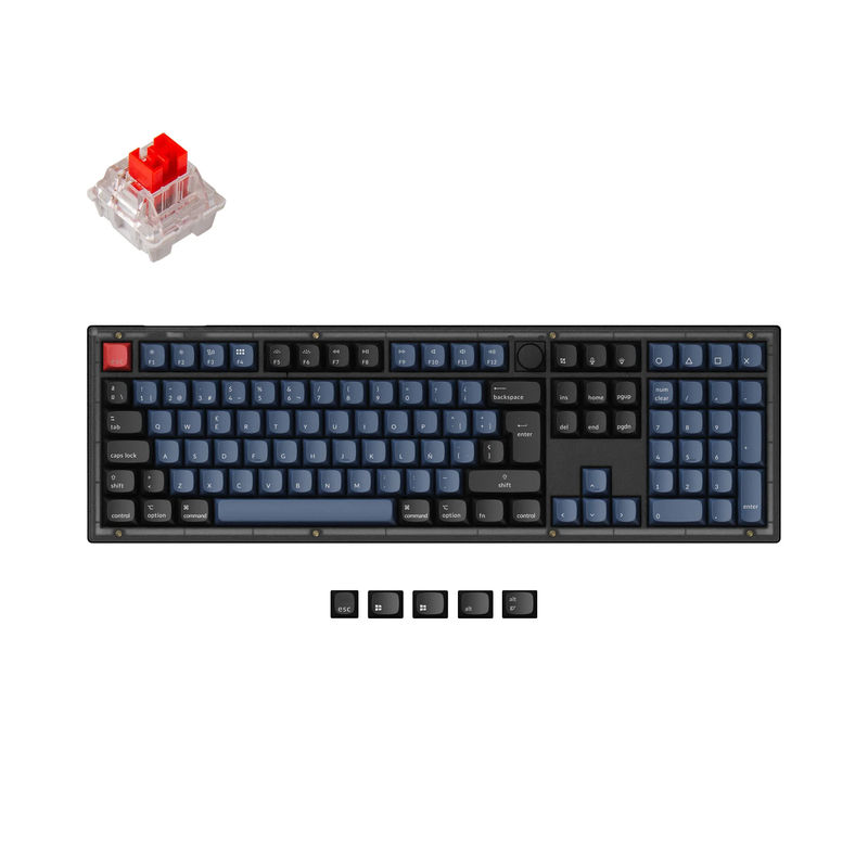 Keychron V6 QMK Custom Mechanical Keyboard ISO Layout Collection - Type:Fully Assembled Knob (Frosted Black)-ABS Keycaps - Layout Version:ES-ISO - Switches:Keychron K Pro Red