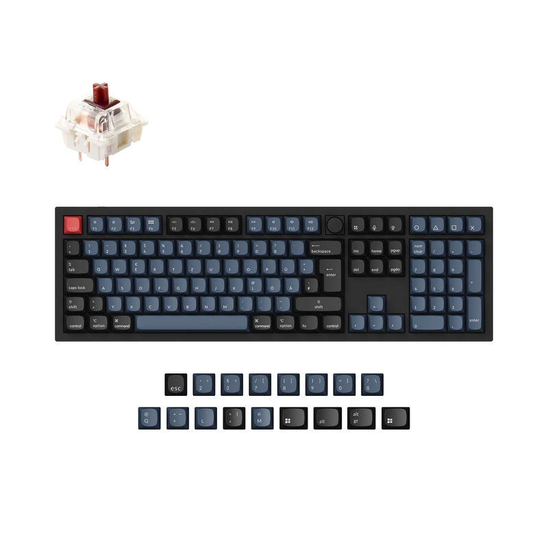 Keychron Q6 QMK Custom Mechanical Keyboard ISO Layout Collection - Type:Fully Assembled Knob (Carbon Black) - Layout Version:DE-ISO - Switches:Gateron G Pro Brown